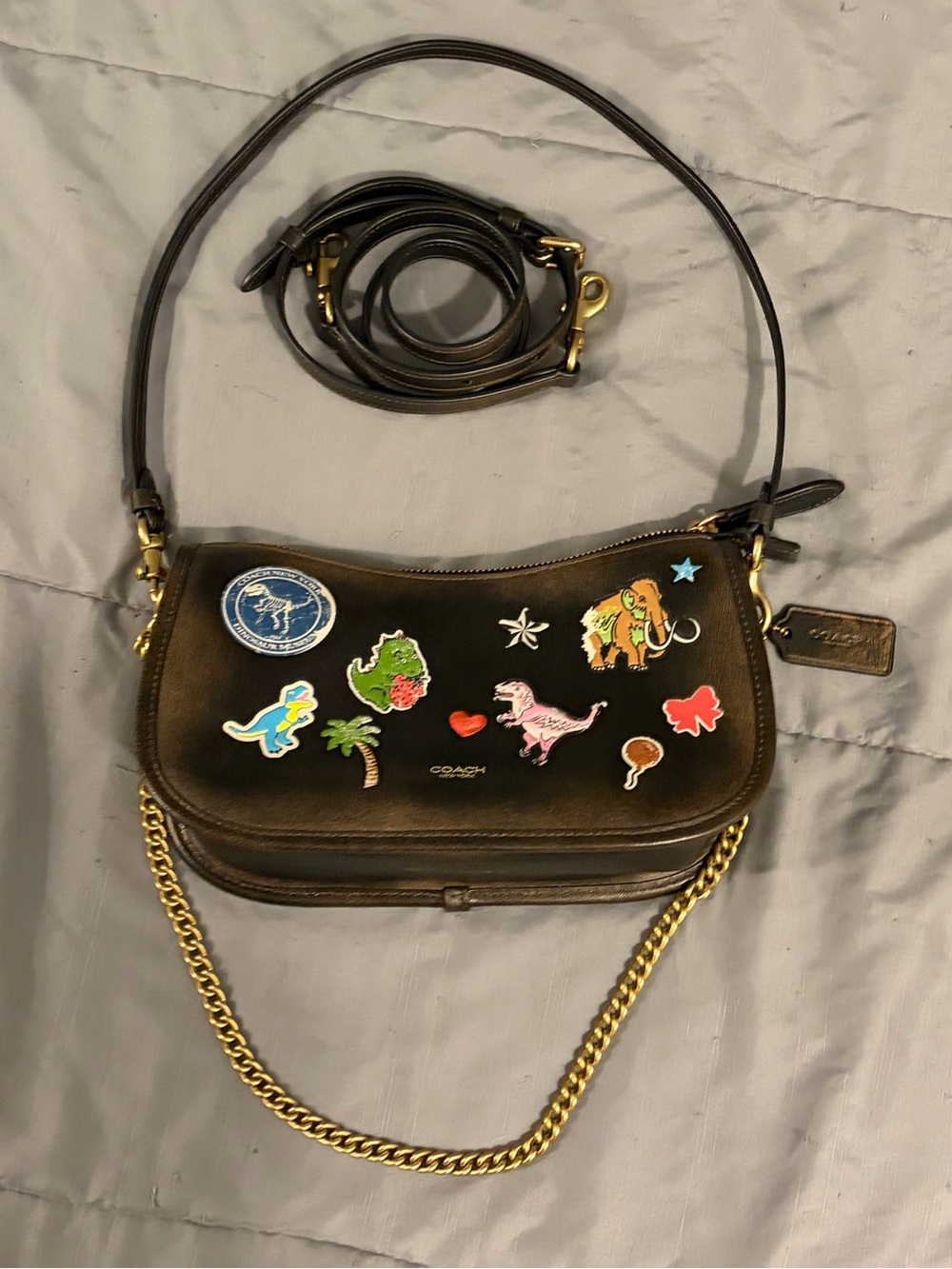 Coach Rexy 10th Birthday Waverly Bag In Loved Leather With Sticker Print